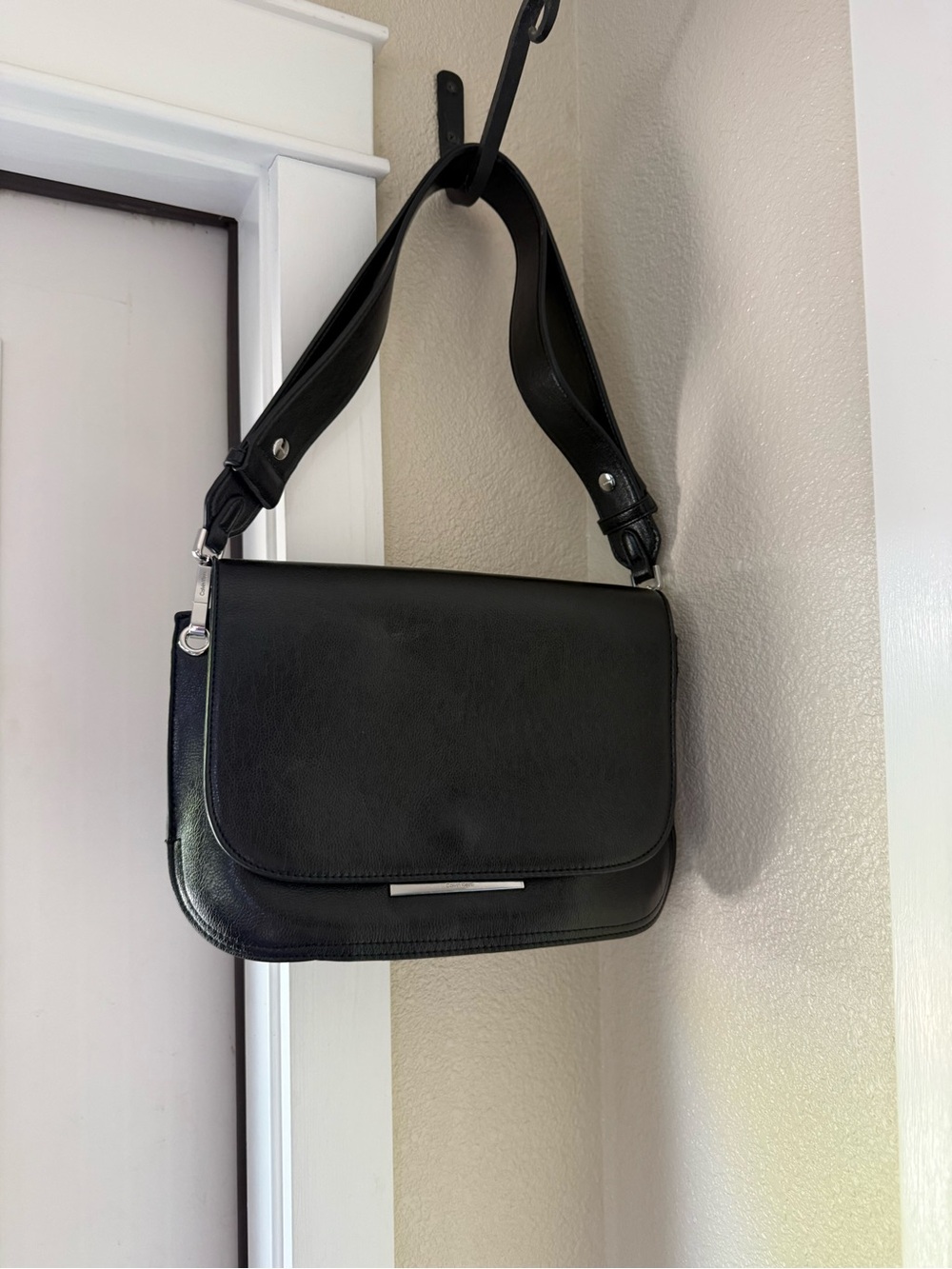 Calvin Klein Black Faux Leather Purse- Adjustable Crossbody /Shoulder Strap